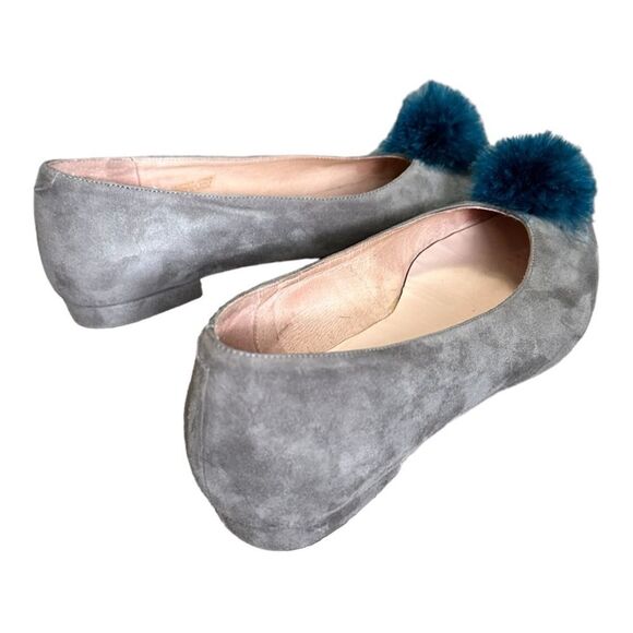 Patricia Green Maribou Feather Pouf Flat 9 Suede Gray Point Toe originally $210 - Picture 9 of 9